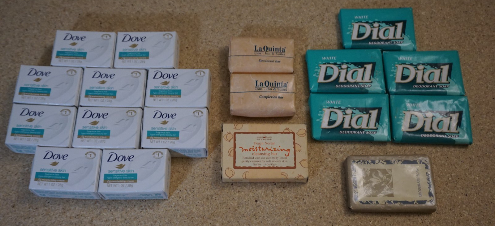 (19 Lot) Hotel Motel Travel Bar Soap Mixed – Dove Sensitive Dial La Quinta Etc.