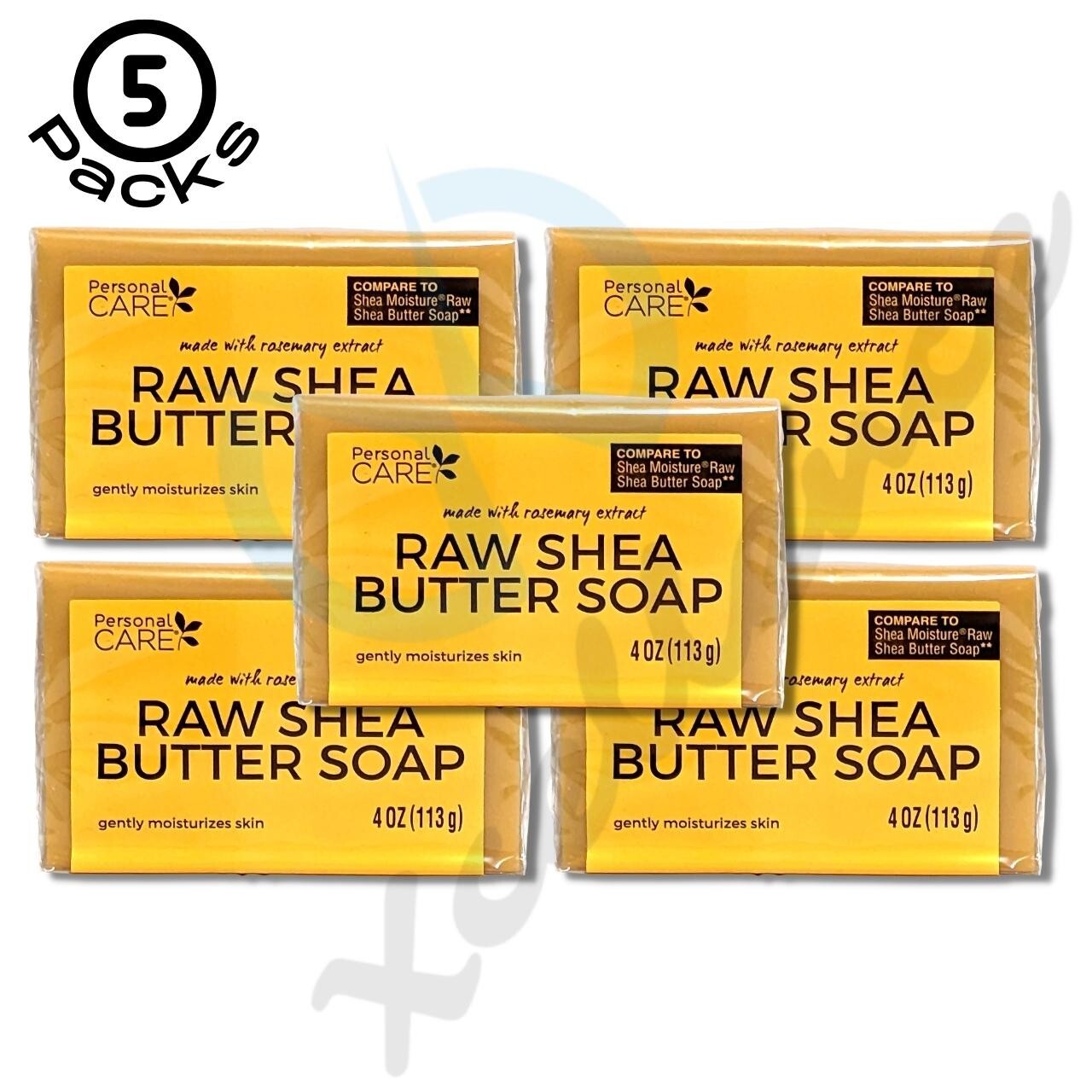 Raw Shea Butter Bar Soap by Personal Care, Gently Moisturizes Skin, 5 Packs