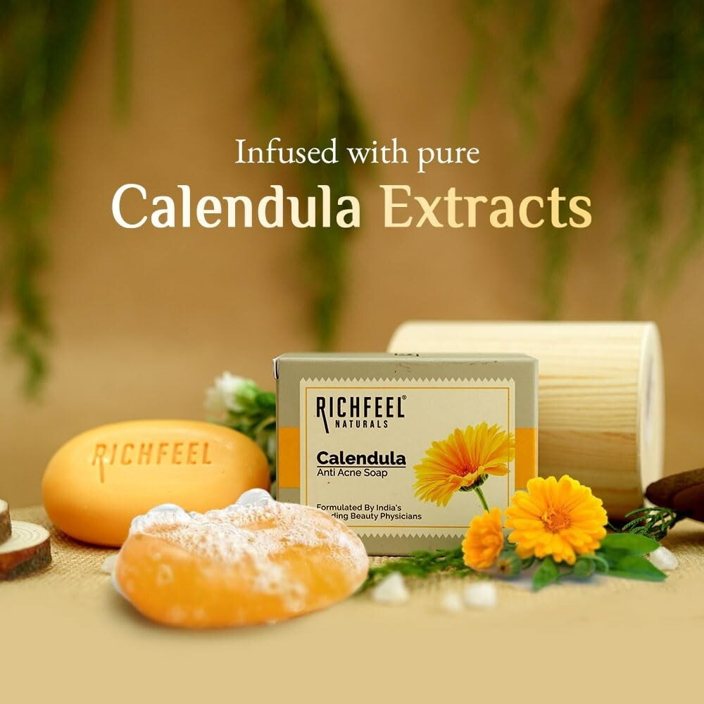 Richfeel Calendula Anti Acne Bath Soap Acne Blemishes Skin Prone 75g Pack Of 6