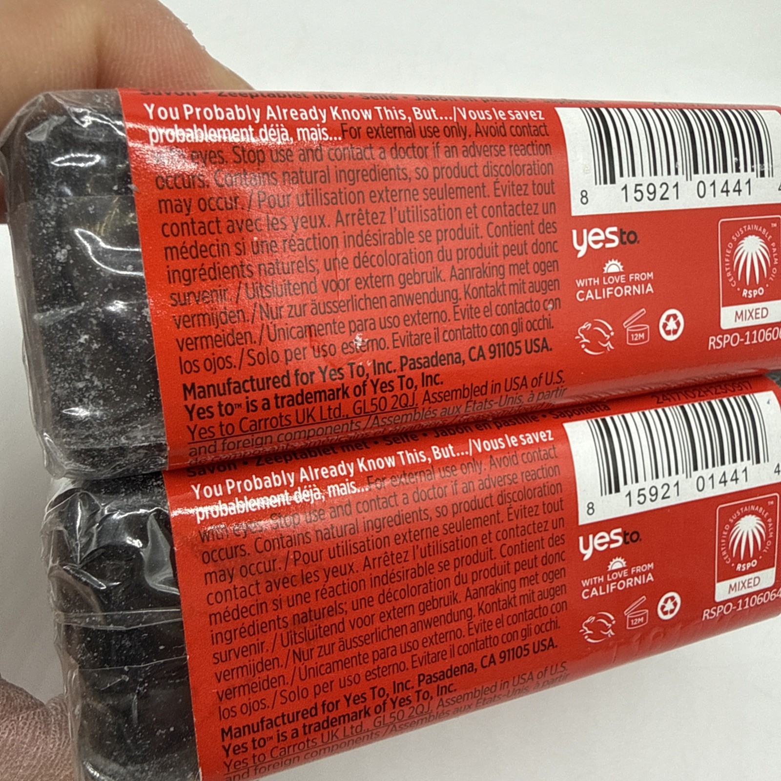 YES to Tomatoes Clear Skin Activated Charcoal Bar Soap Deep Detoxify Pair of 2