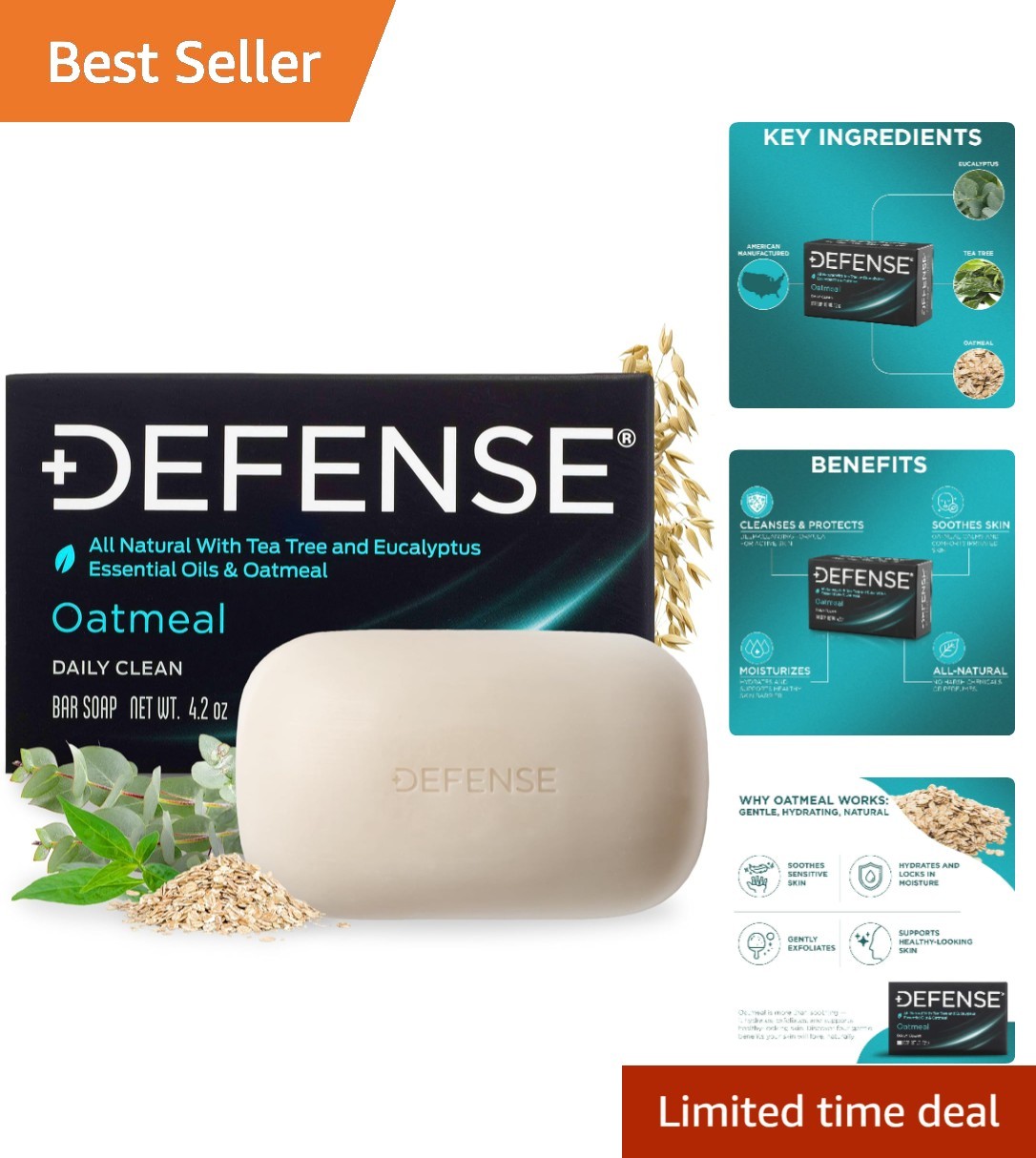 Oatmeal Soap for Men – Tea Tree & Eucalyptus, Perfect for Sensitive Skin