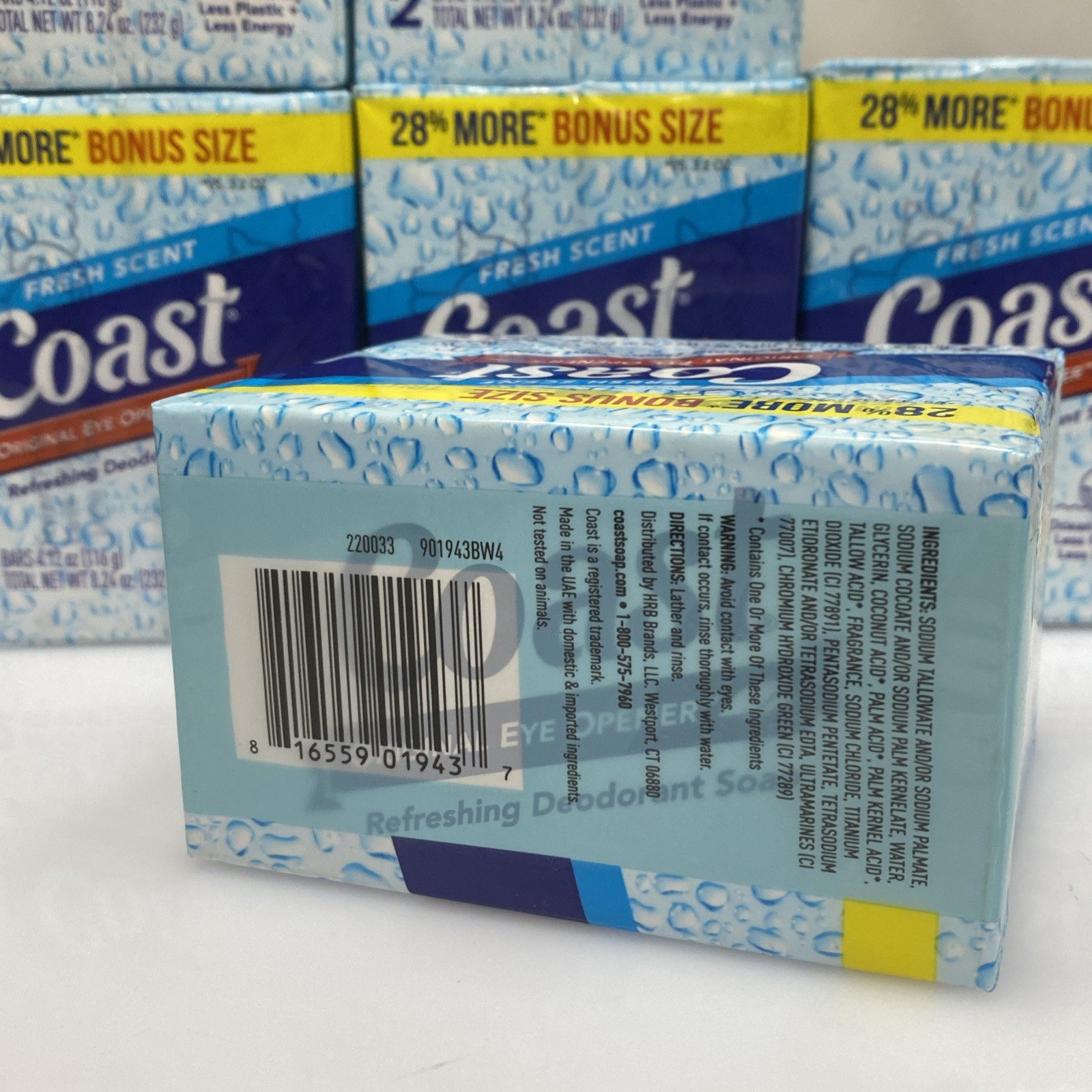 6 Pack X 2 Bars Coast Deodorant Soap Bar Fresh Scent 4.12 oz Each Eye Opener