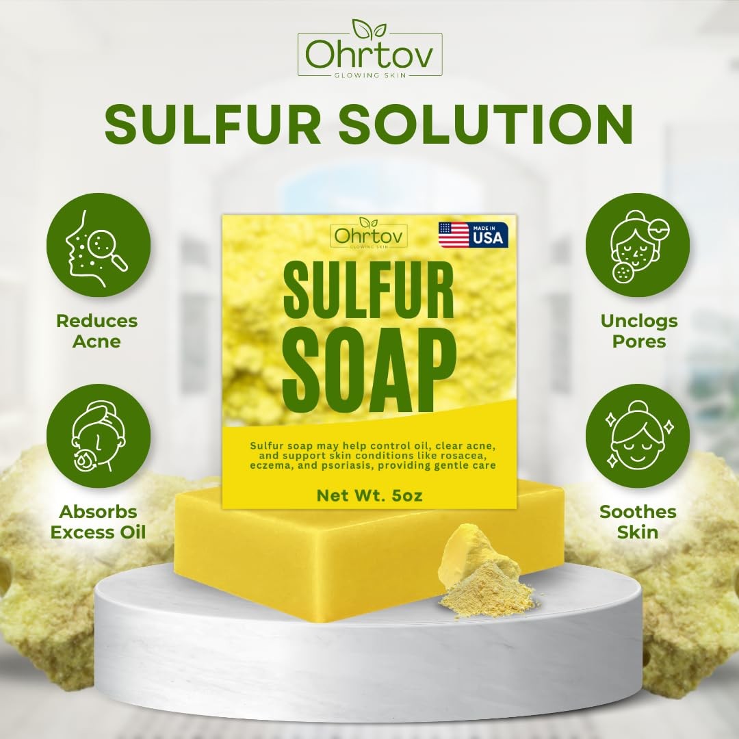 Sulfur Soap Bar – Face & Body Wash for Acne – 5 Ounce (Pack of 1)