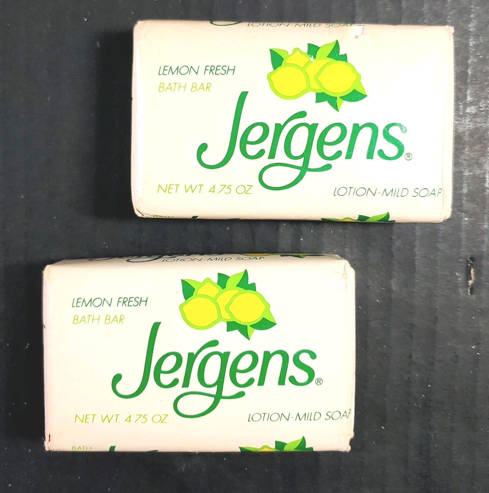 2 Bars Jergens LEMON FRESH Lotion Mild Bar Soap NOS 4.75 oz Vintage