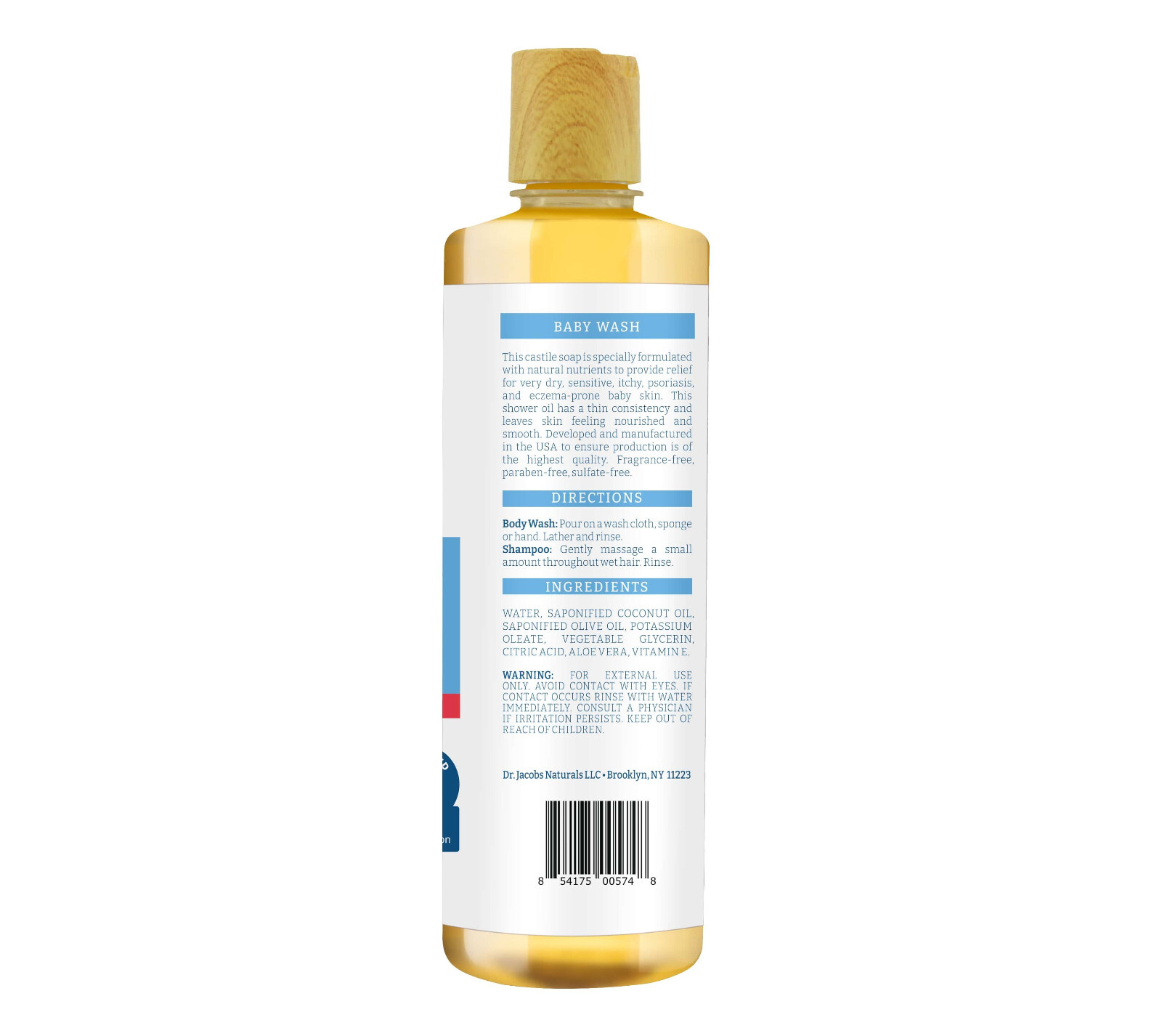 Dr. Jacobs Pure Castile 16oz Baby Wash for Eczema Relief Unscented