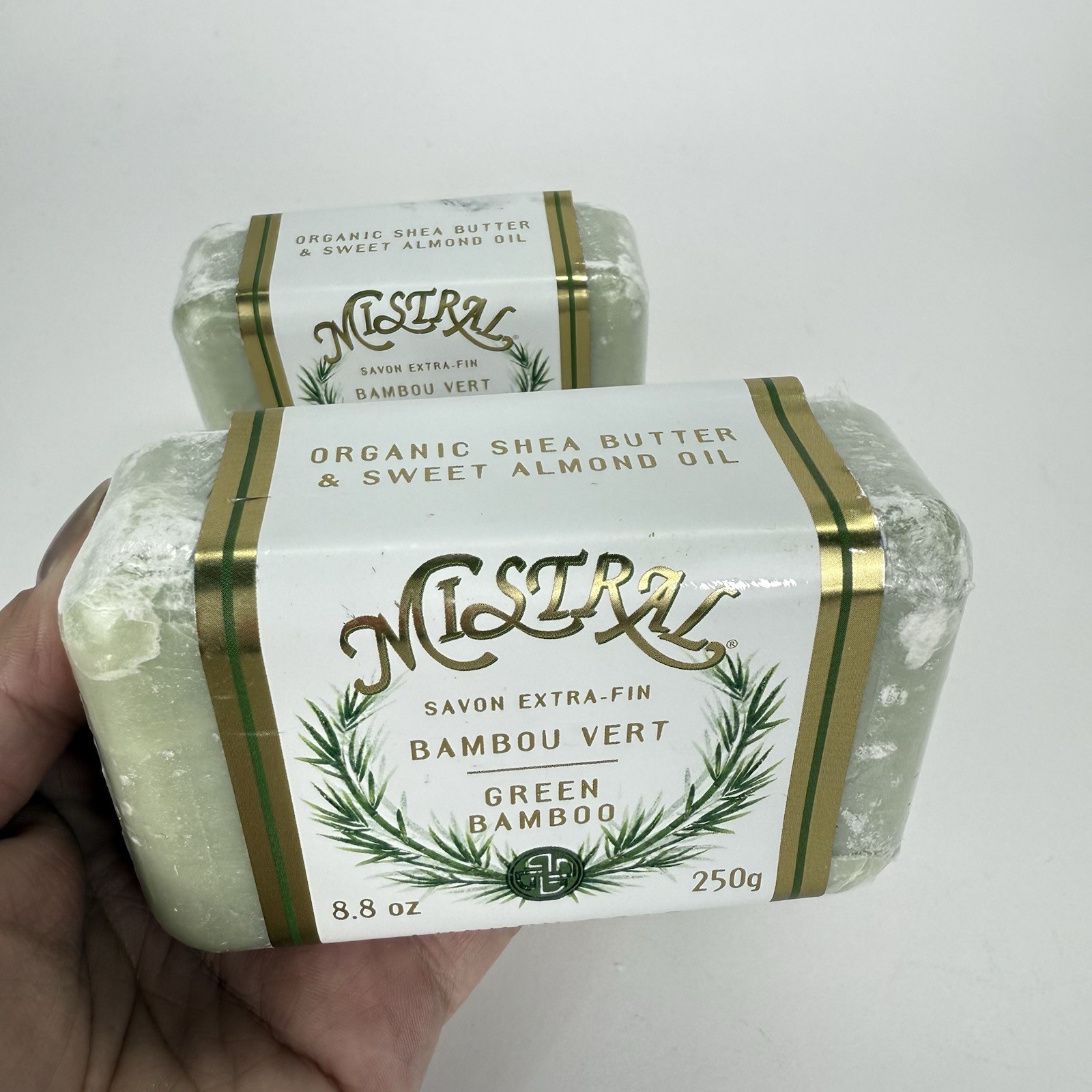 2x Mistral GREEN BAMBOO Pure Vegetable Soap Bar 8.8oz France French Organic Lot