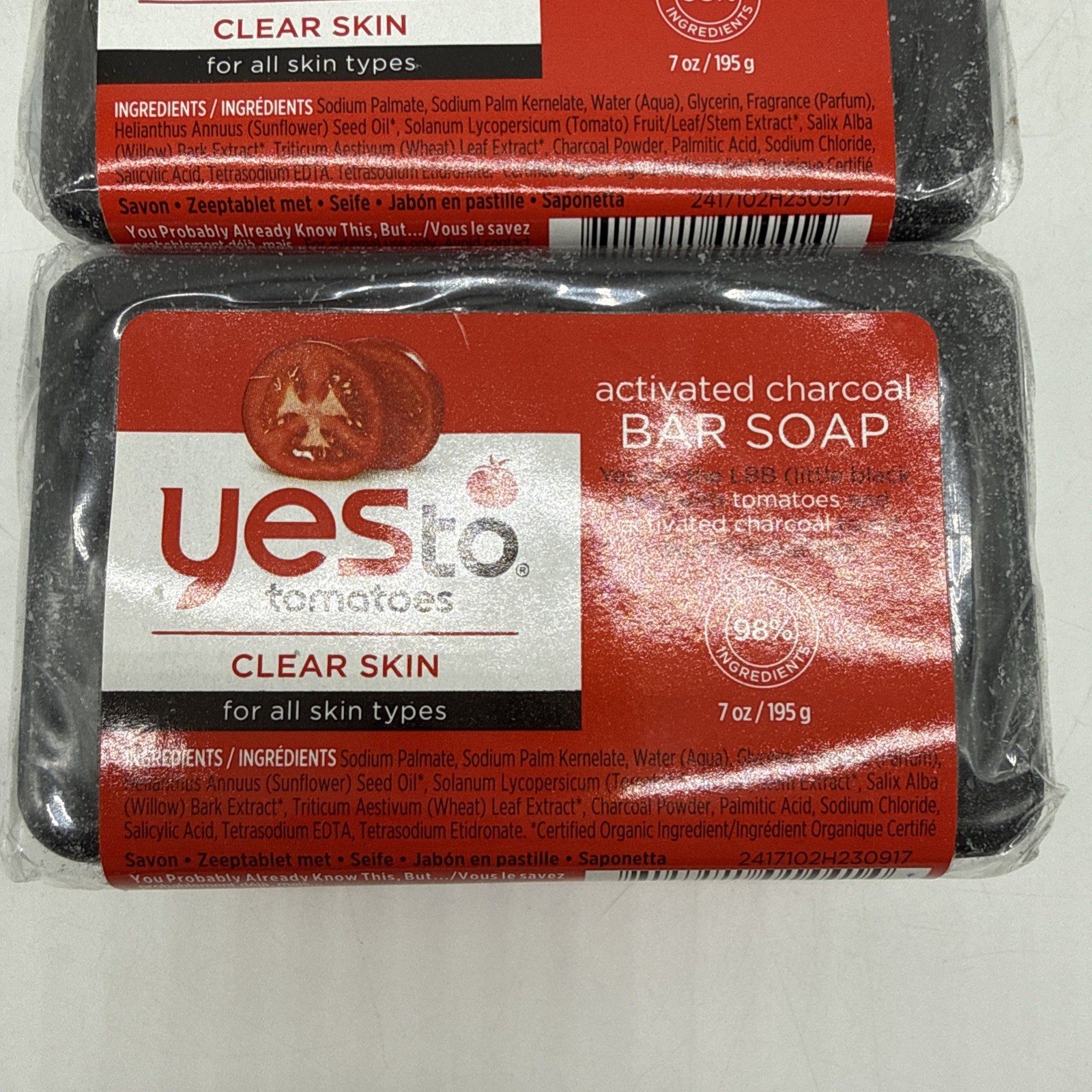YES to Tomatoes Clear Skin Activated Charcoal Bar Soap Deep Detoxify Pair of 2