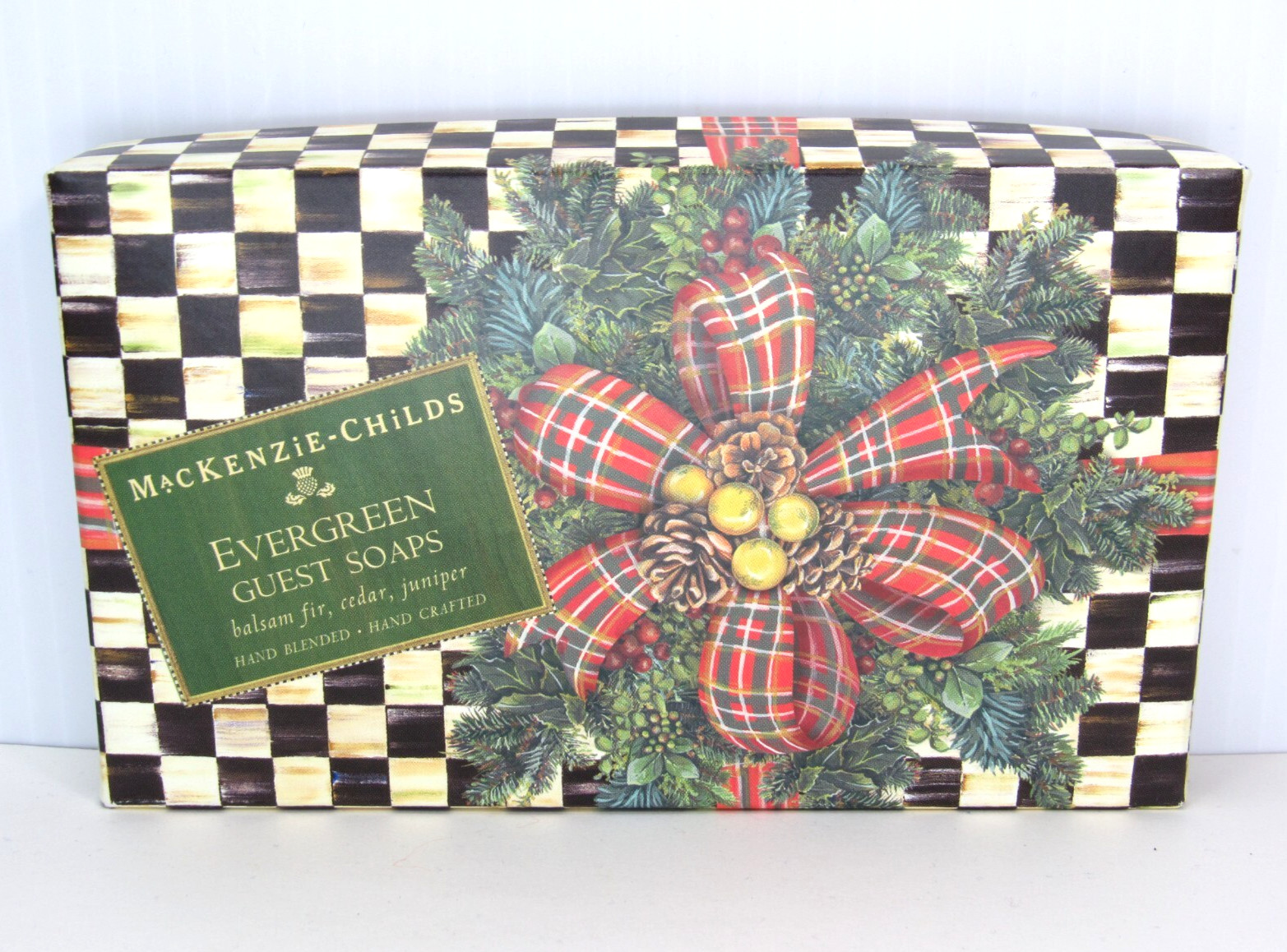 RARE MacKenzie-Childs EVERGREEN Guest Soap 3 Bar Set Balsam Fir, Cedar, Juniper