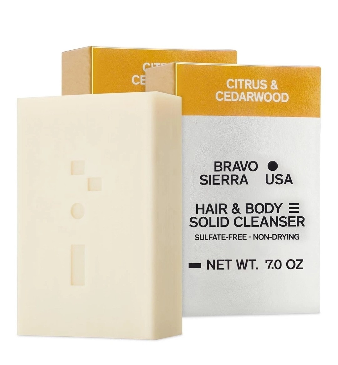 Bravo Sierra Men Body & Hair Soap Bar 2-Pack All-in-One Shampoo Citrus Cedarwood