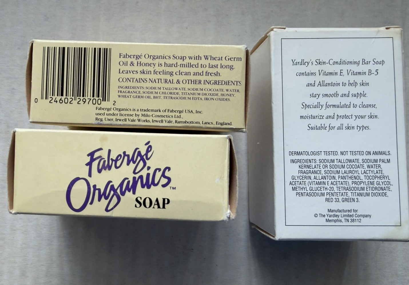 Lot Of 3 Vintage Soap Bars 2 Faberge Organics 2.5 Oz/1 Yardley 3.5 Oz NOS