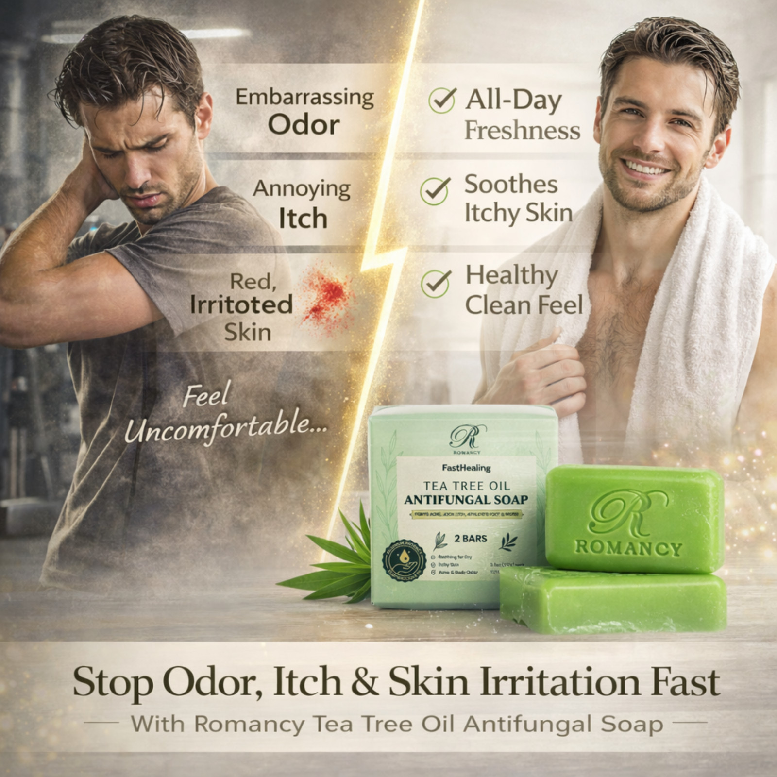 Tea Tree Soap for Body Odor Antibacterial Bar 2 Pack Acne & Sweat Cleanser