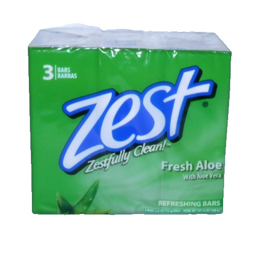 Zest Fresh Aloe Vera Zestfully Clean 3 pack 4oz bar body soap made in USA