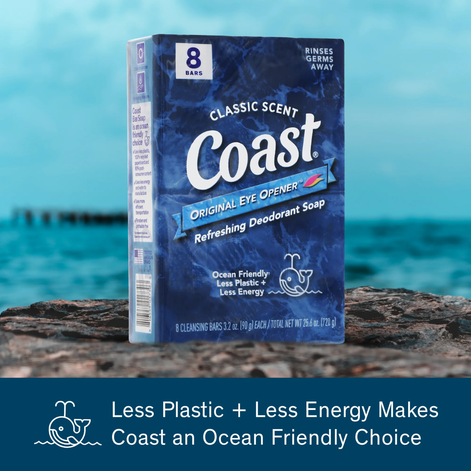 2 Pack Coast Refreshing Deodorant Bar Soap 3.2 oz, All Skin Types, 8 Bars x 2pk