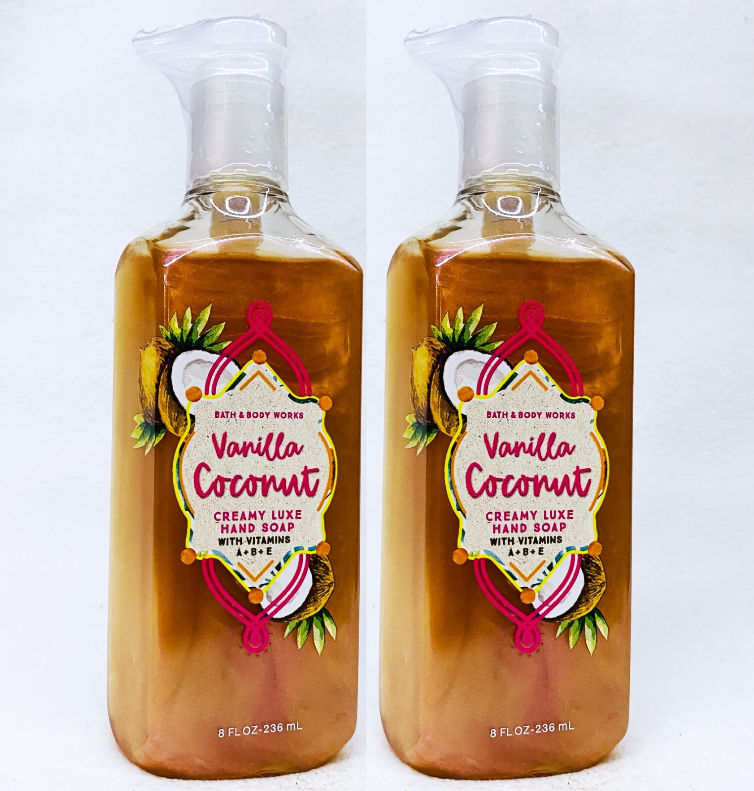 2 Bath & Body Works VANILLA COCONUT Creamy Luxe Hand Soap 8.0 oz