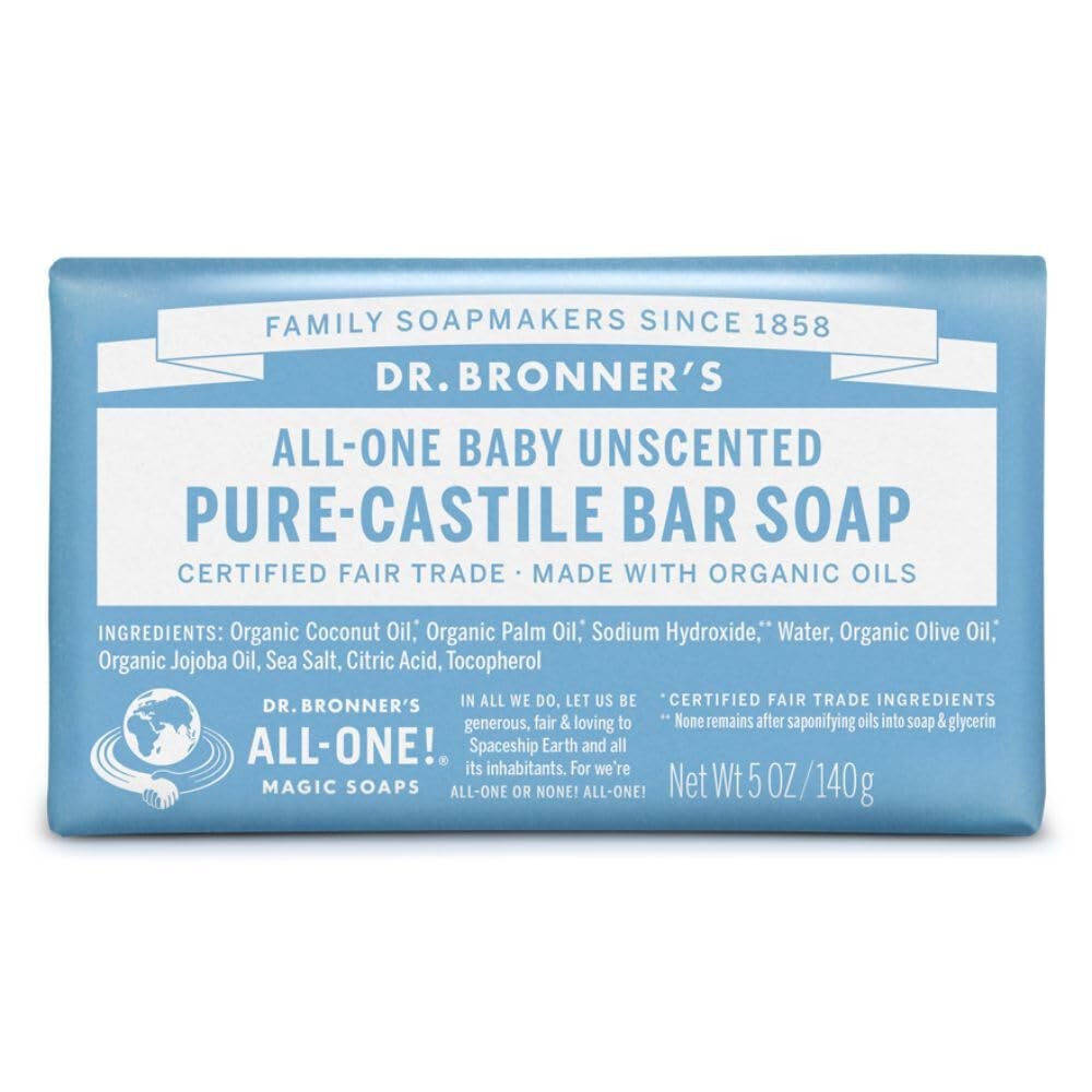 12x Dr. Bronner’s – Pure-Castile Bar Soap (Baby Unscented, 5 ounce) – Made with