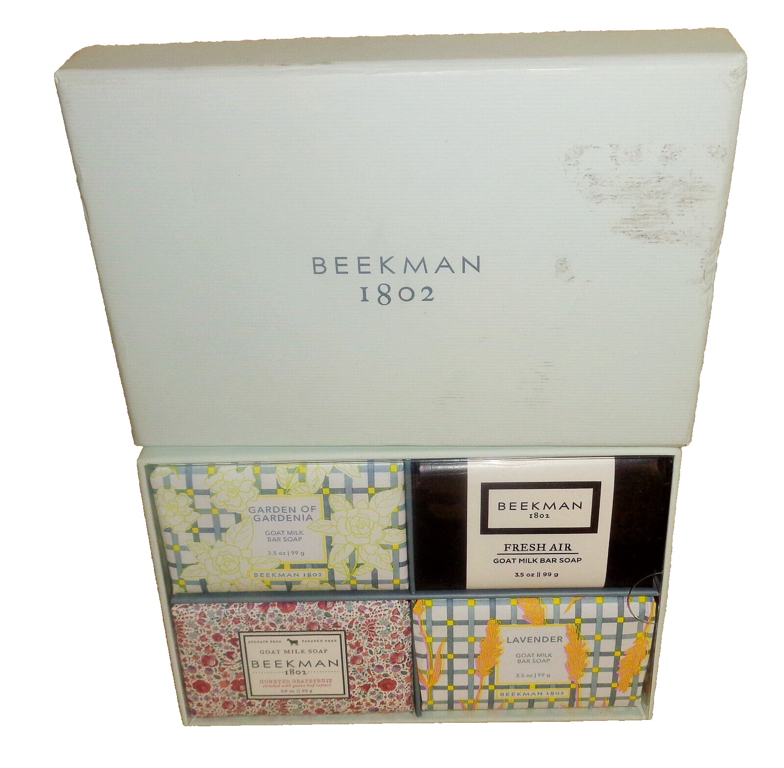 BEEKMAN 1802 ~ 4 Pk. Assorted Goat Milk Bar Soaps ~ Garden Gardenia Fresh Air ++
