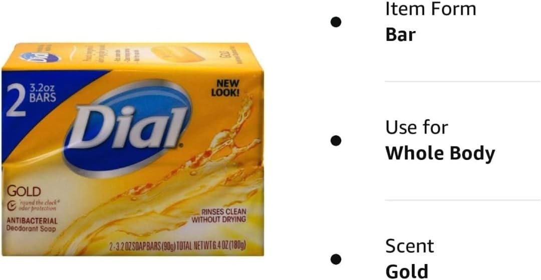 Dial Gold Antibacterial Deodorant Soap, 2 Pack, Total Net Wt 6.4 Oz