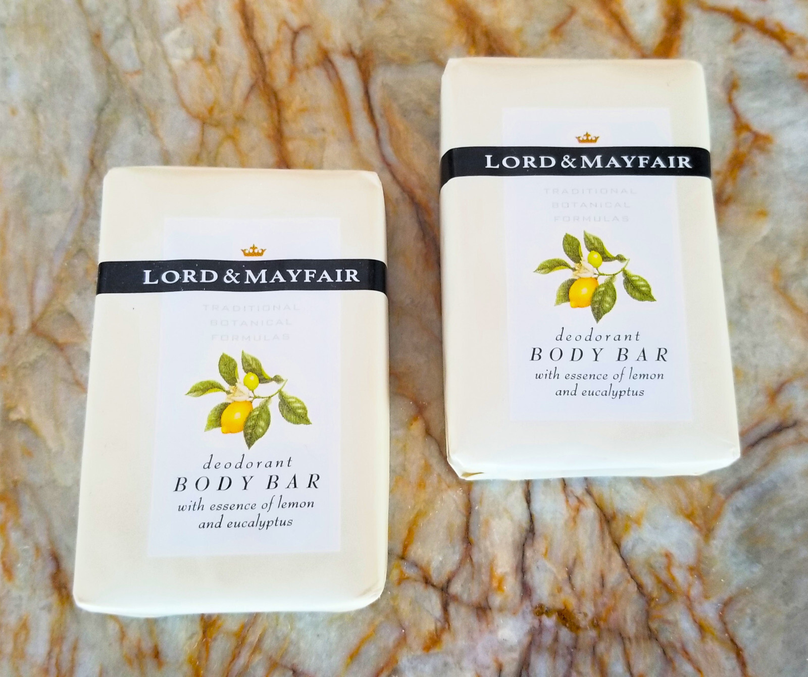 LORD & MAYFAIR essence of Lemon & Eucalyptus Deodorant Bar Soap 2 x 1.8 oz each