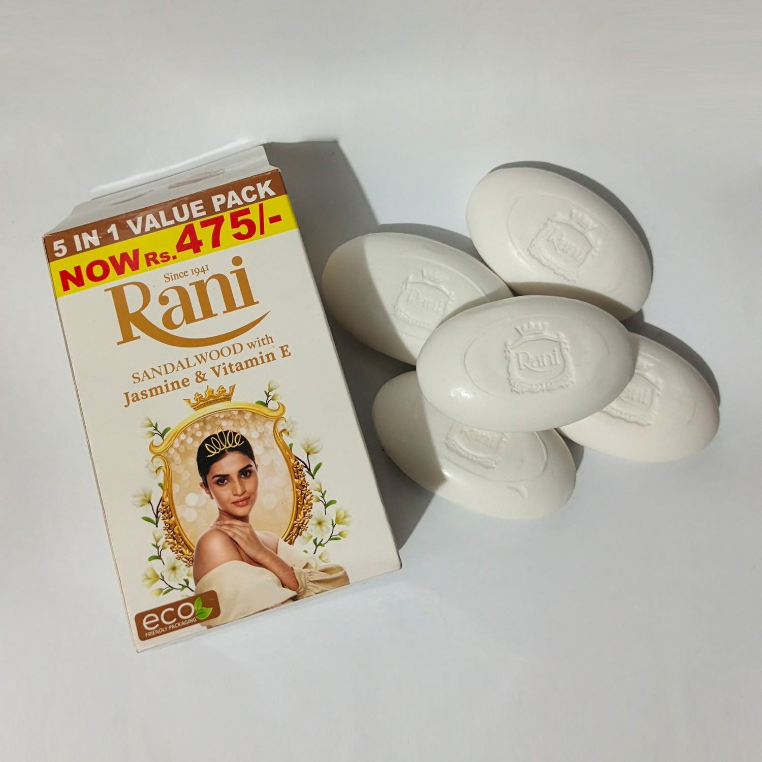 Rani Sandalwood with Jasmine & Vitamin E Bathing Bar Soap Natural Beauty 5 PCs