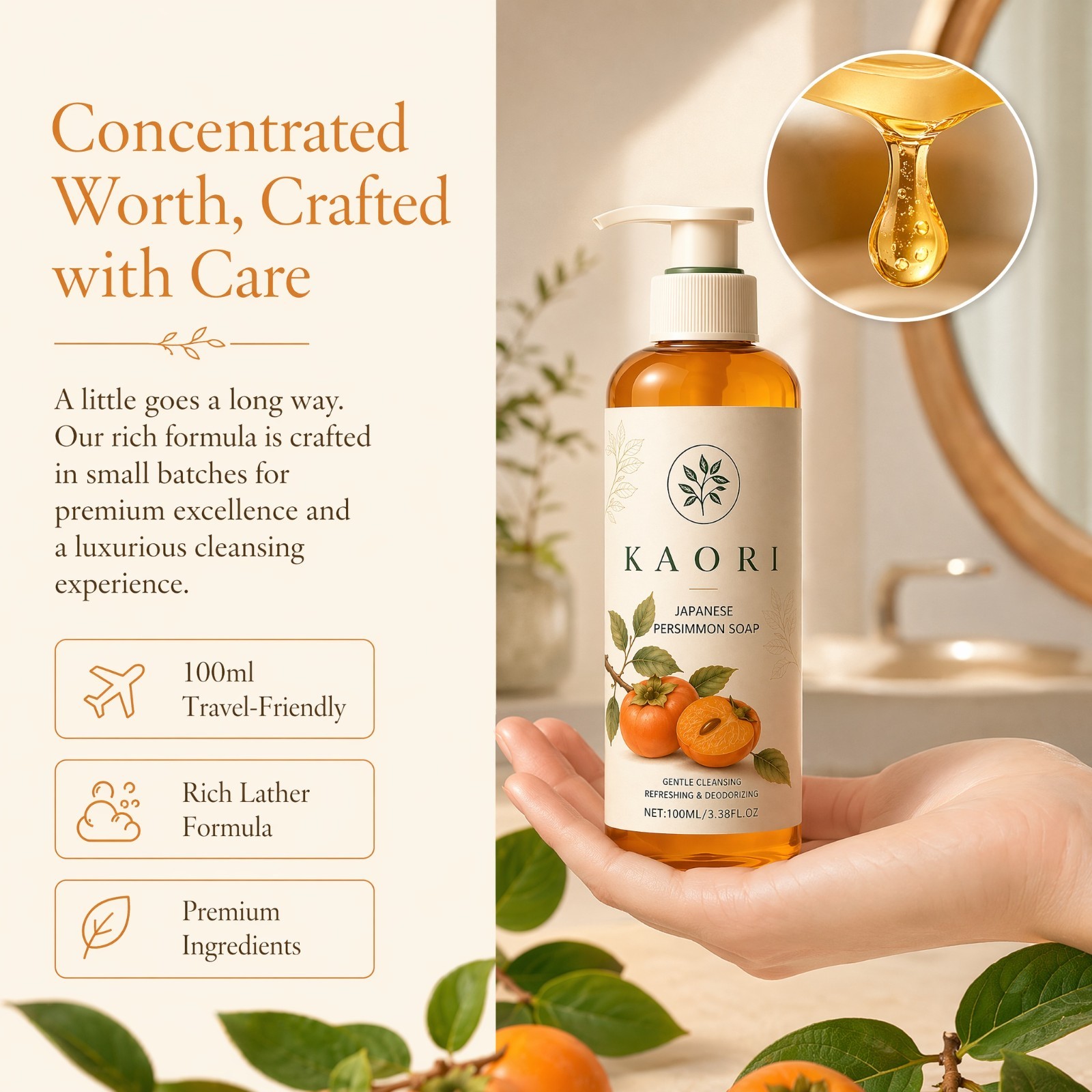 Kaori Persimmon Deodorizing Soap Moisturizing Mature Skin for Men Women