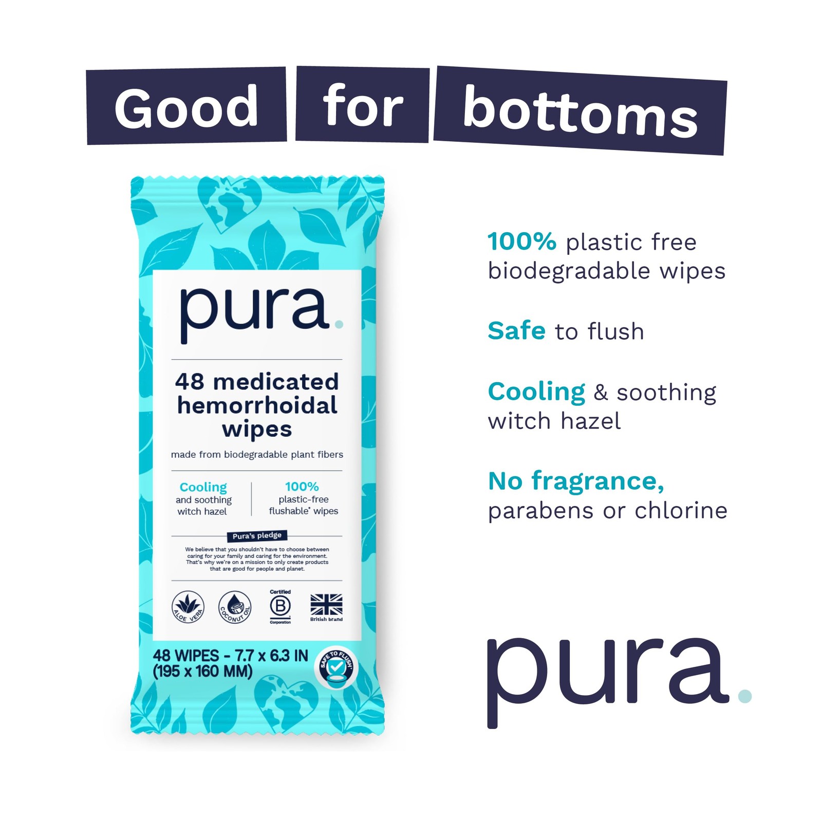 Pura XL Flushable Medicated Wipes for Hemorrhoid Relief, Extra-Large, Fragrance-