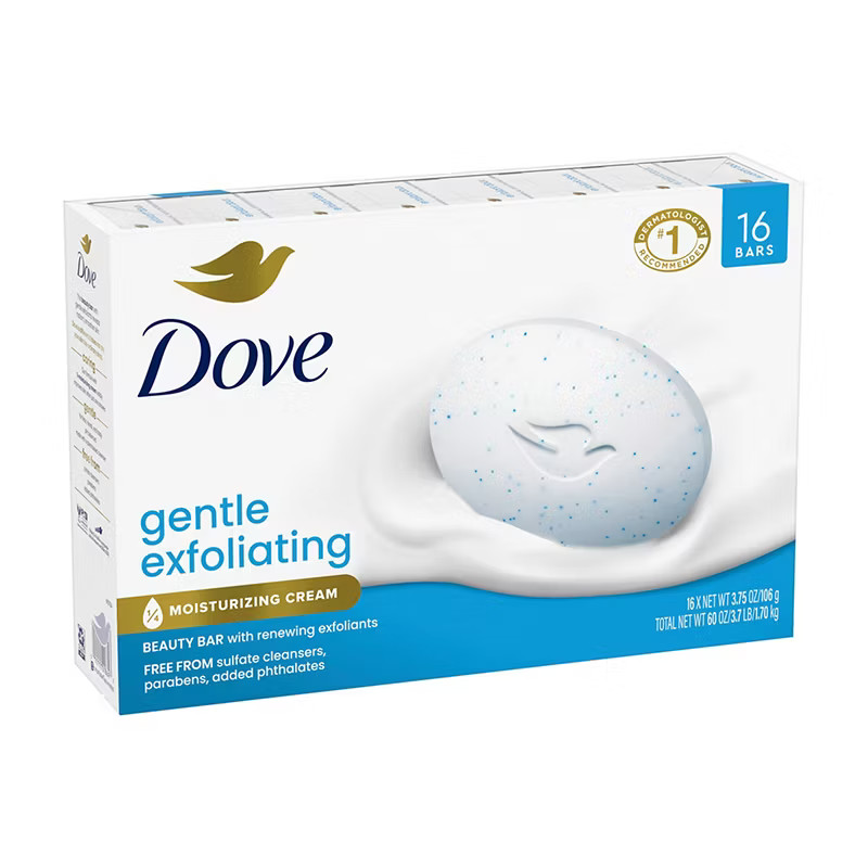 Dove Beauty Bar Gentle Exfoliating Soap 16 Bars Moisturizing Cream