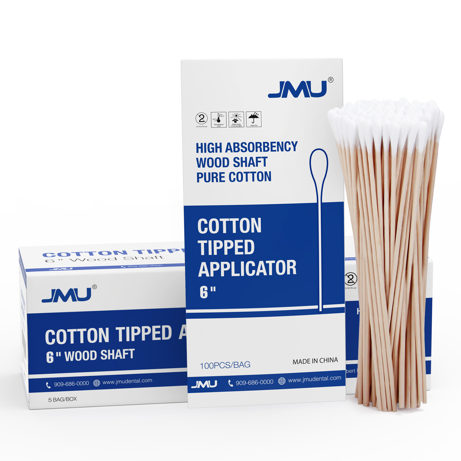 JMU Dental 6″ Cotton Swabs Q-tips Wooden Handle Medical Makeup Tipped Applicator
