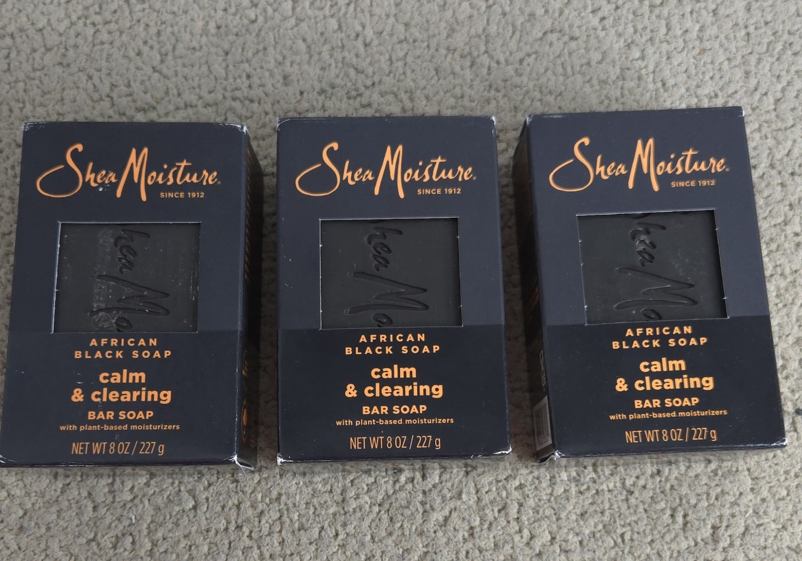 NEW Lot of 3 Shea Moisture African Black Soap Calm & Clearing 8 Oz Bar Soap