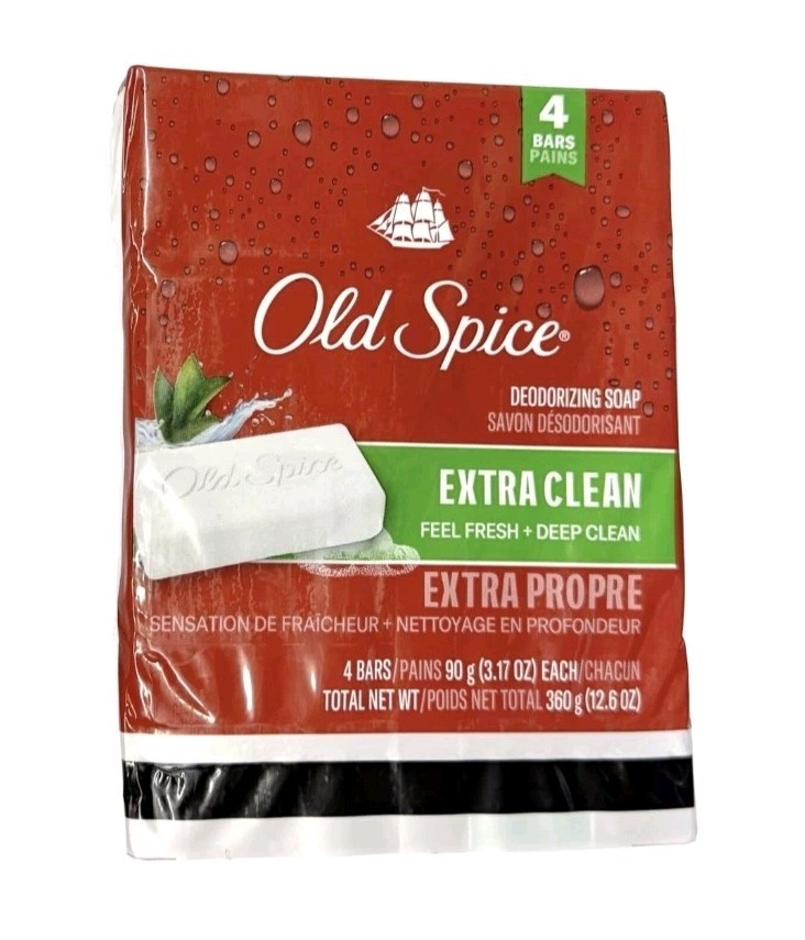 💚 OLD SPICE 💚 (4-BARS) 3.17 Oz 💚🫧•EXTRA CLEAN•🫧💚 Deodorizing Bar Soap 🫧.
