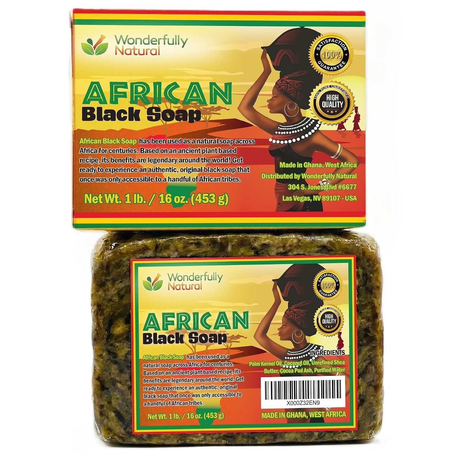 Unscented Organic African Black Soap – Fights Acne & Brightens Skin Tone