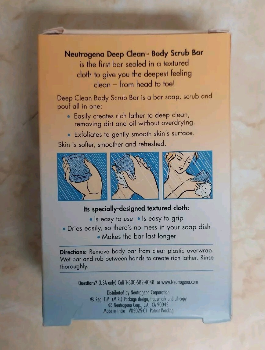 Rare Neutrogena Deep Clean Body Scrub Bar Soap Sealed Textured Cloth 3.3 oz