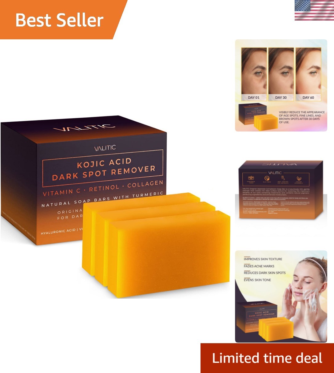 Gentle Kojic Acid Soap Bars with Collagen and Vitamin E – Perfect for Daily Use