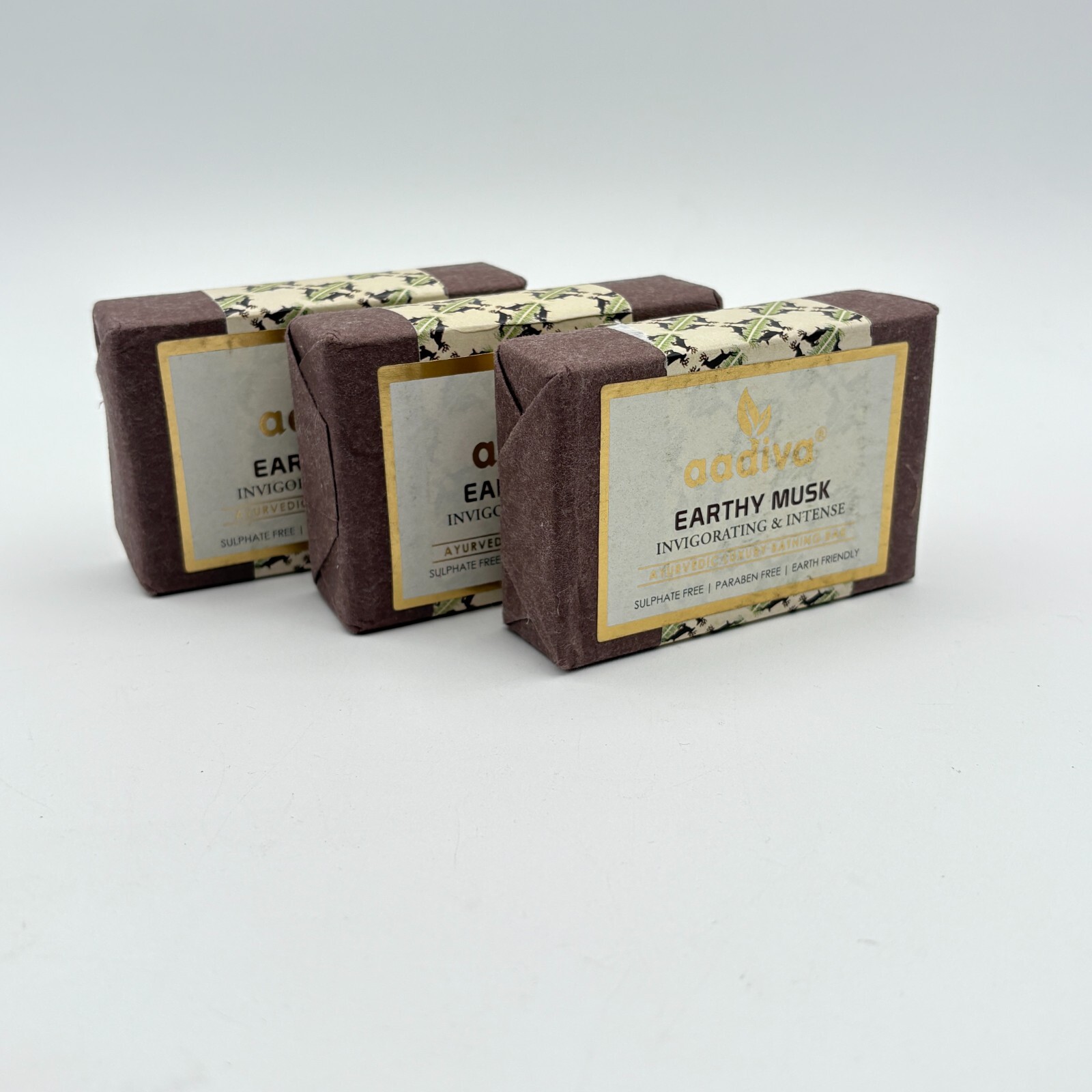 Lot of 3 Aadiva Eartly Musk Invigorating & Intense Bathing Bar Soap 3.52oz Each