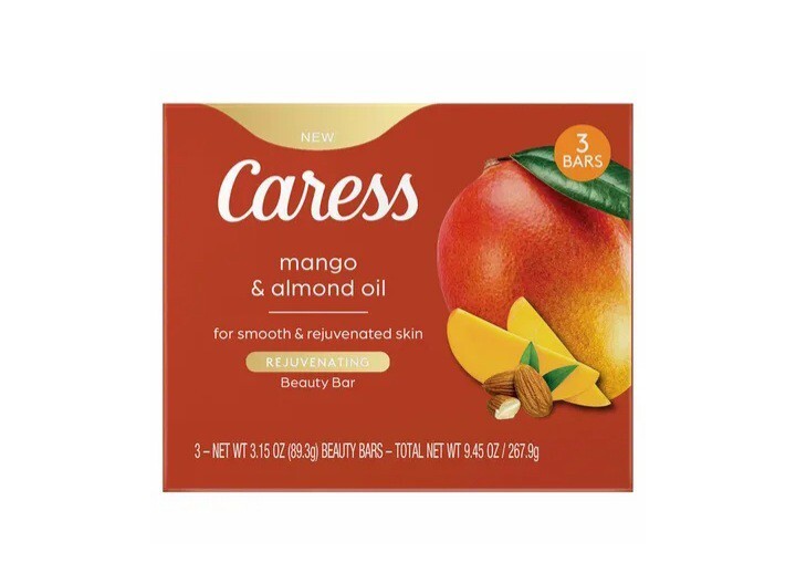 NEW! CARESS (3-BARS) 3.15 Oz. Bars •MANGO & ALMOND OIL• Rejuvenating Beauty Bar.