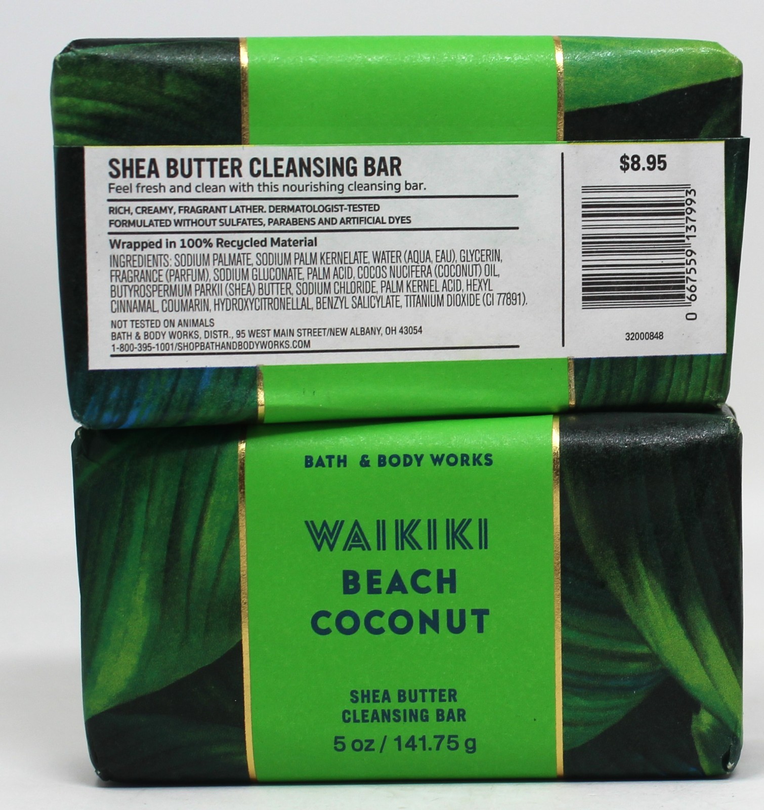 x2 Bath Body Works Waikiki Beach Coconut Shea Butter Cleansing Bar Soap 5 oz New