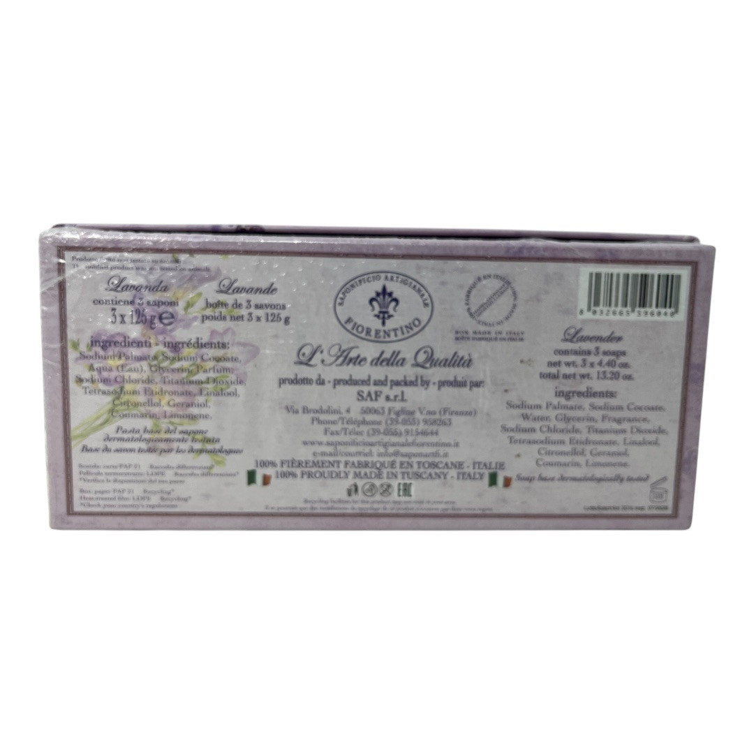 Saponificio TUSCAN FLOWER Lavender Scented Soaps Tuscany (3) 4.4 oz Italy Boxed