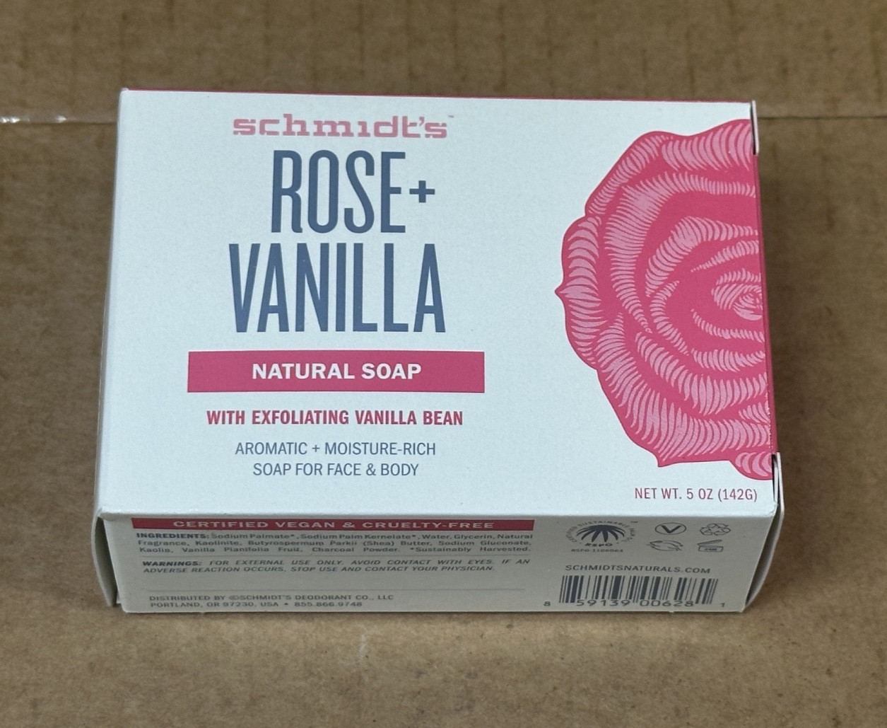 6 Pack Schmidt’s Rose & Vanilla Natural Soap with Exfolaiting Vanilla Bean, 5 oz