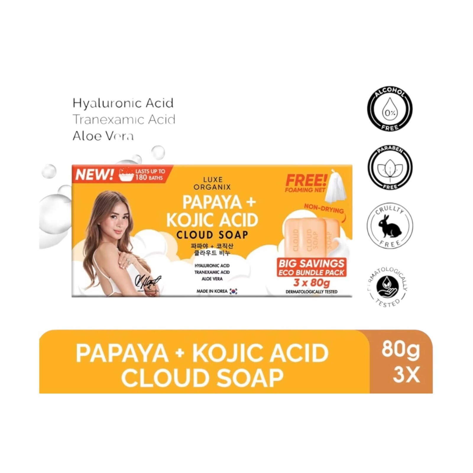 LUXE ORGANIX Papaya + Kojic Acid Cloud Soap 3 x 80g (Eco Bundle Pack)