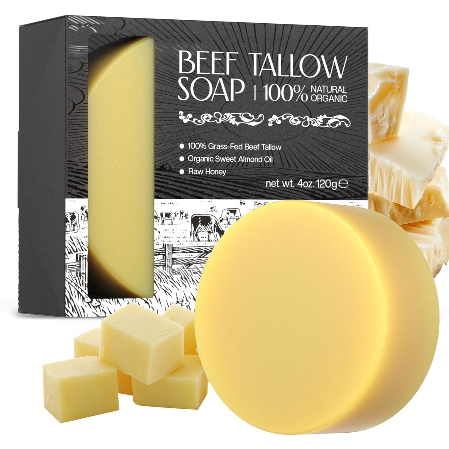 Moisturizing Beef Tallow Soap for Men & Women – Ideal for Dry and Sensitive Skin