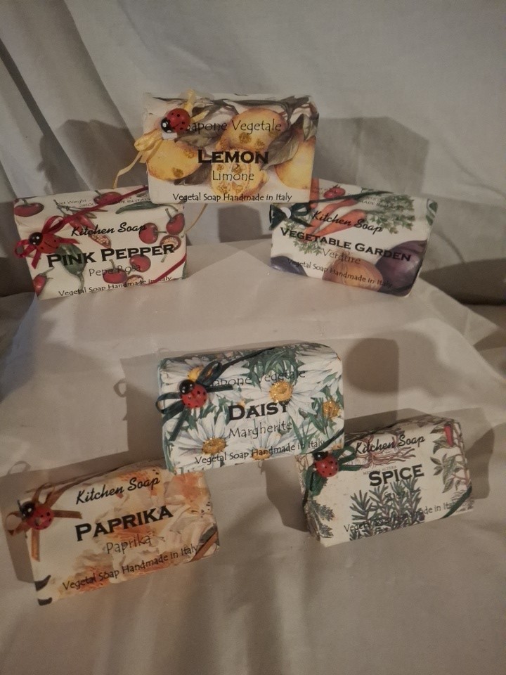 SOAP BAR ITALY pink pepper 6 bars lemon vegetable garden paprika daisy spice