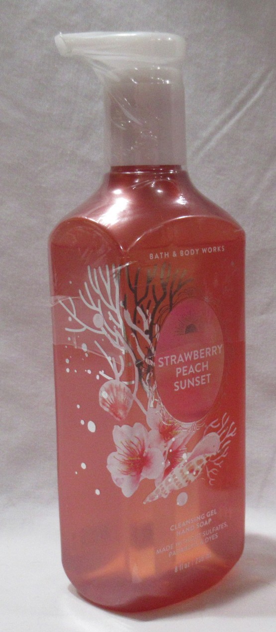 Bath & Body Works Cleansing Gel Hand Soap Lot Set of 2 STRAWBERRY PEACH SUNSET