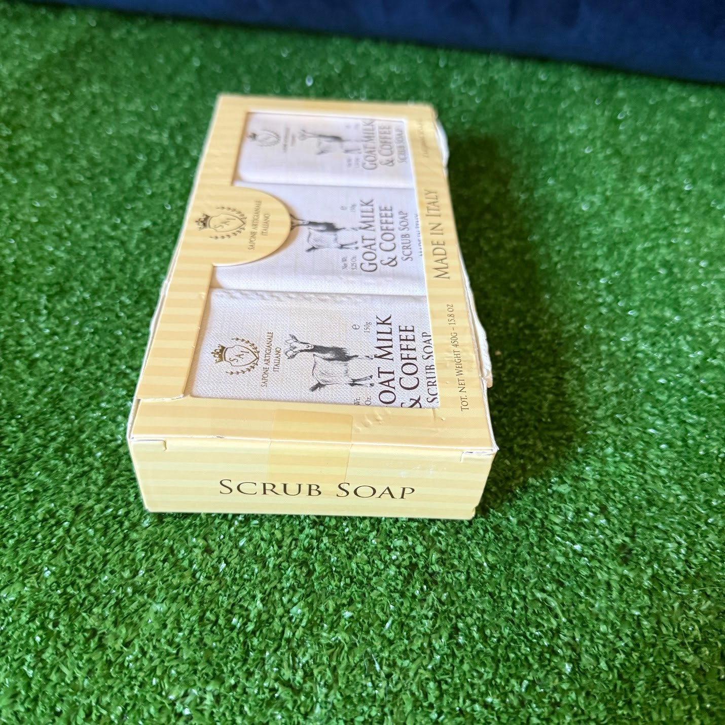 3-Pack Italian Artisan Goat Milk & Coffee Scrub Soap Bar NIB Made in Italy