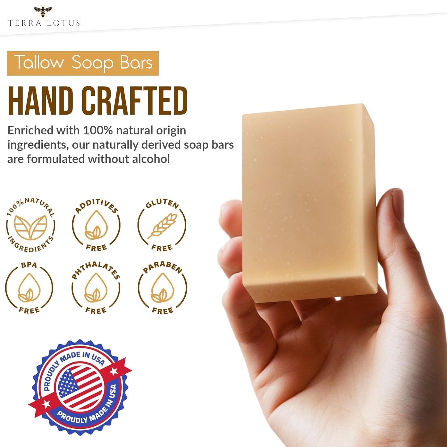 Terra Lotus – Organic Tallow Soap with Castor 3.5 Ounce (Pack of 3)