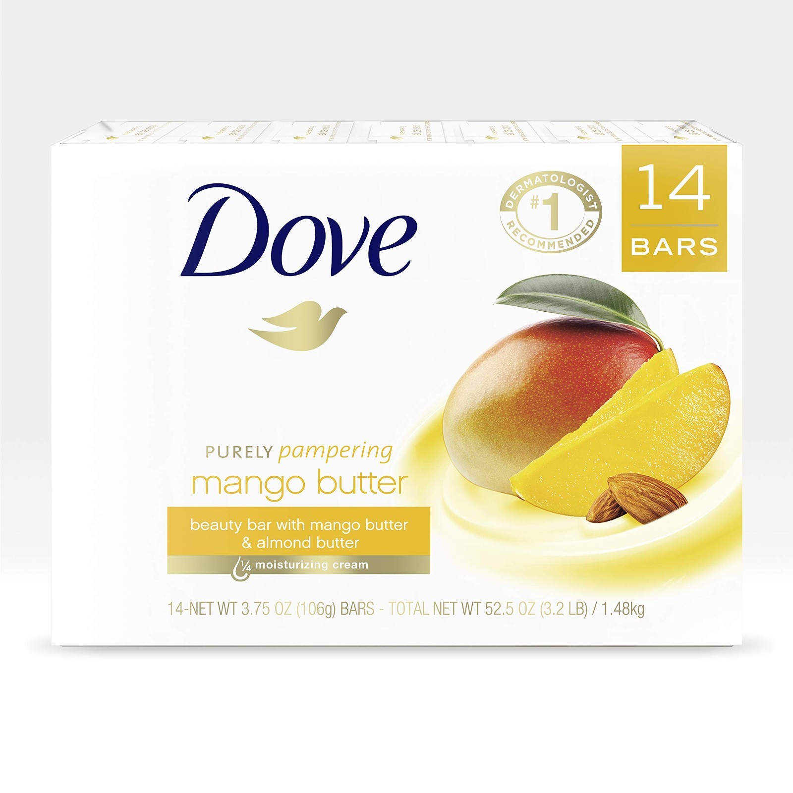 Moisturizing Mango Butter Beauty Bar – 14 Bars for Dry Skin – 3.75 oz Each