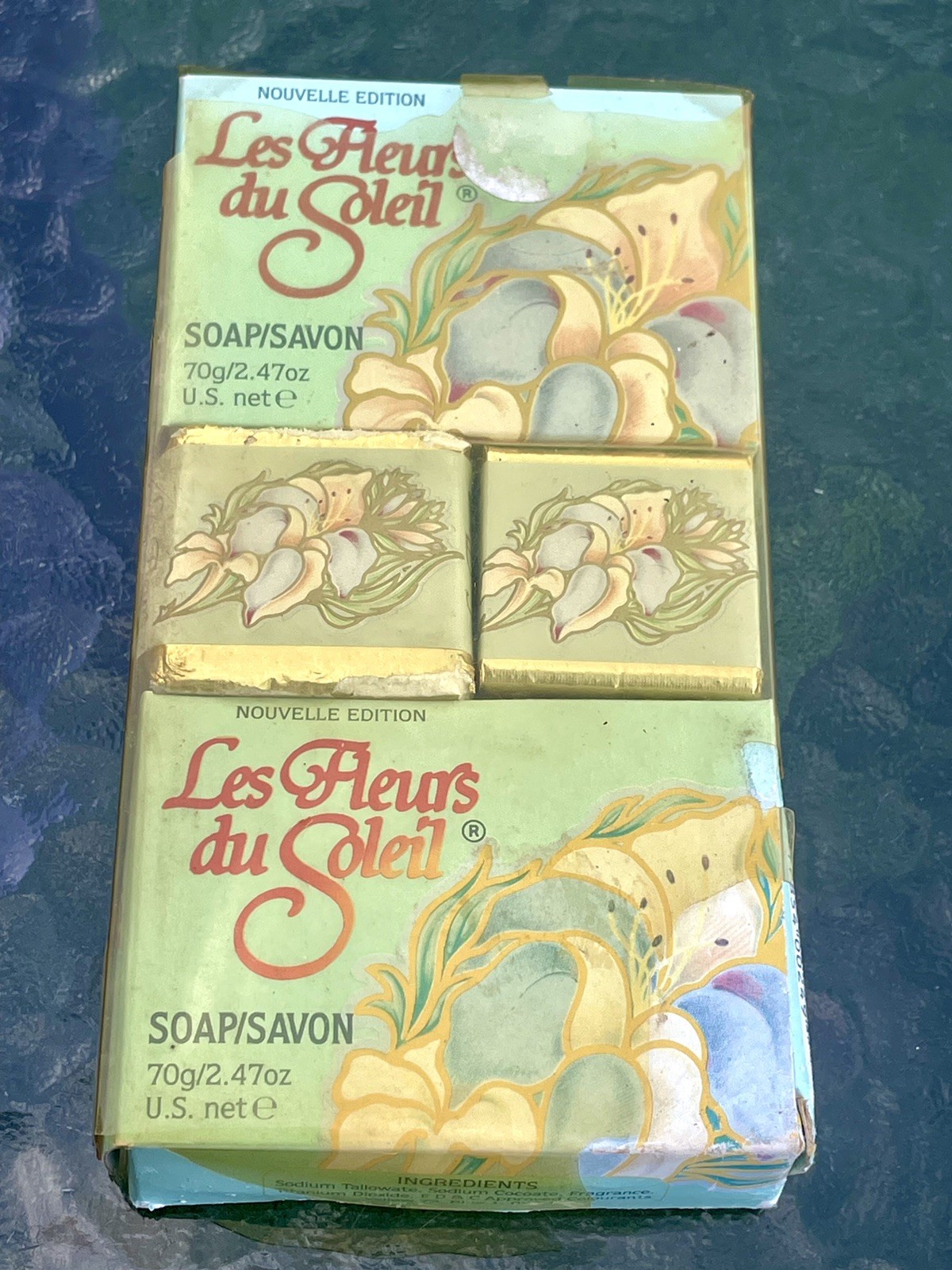 Vintage Nouvelle Edition LE FLEURS DU SOLEIL Bath Bar Soap Set 2.47 oz/70g New