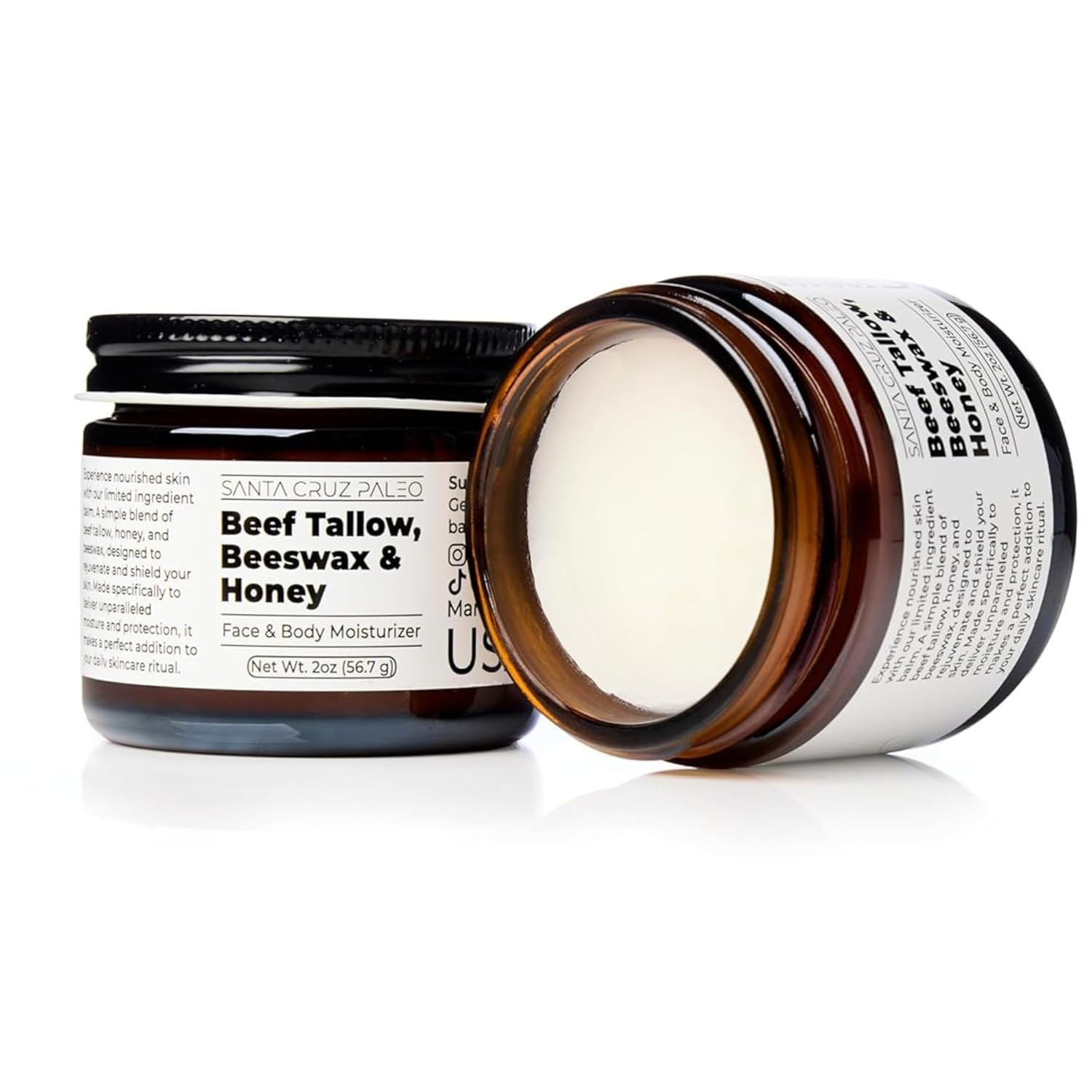 , Beef Tallow, Beeswax & Honey Face Moisturizer, Organic, Unscented Grassfed Bee