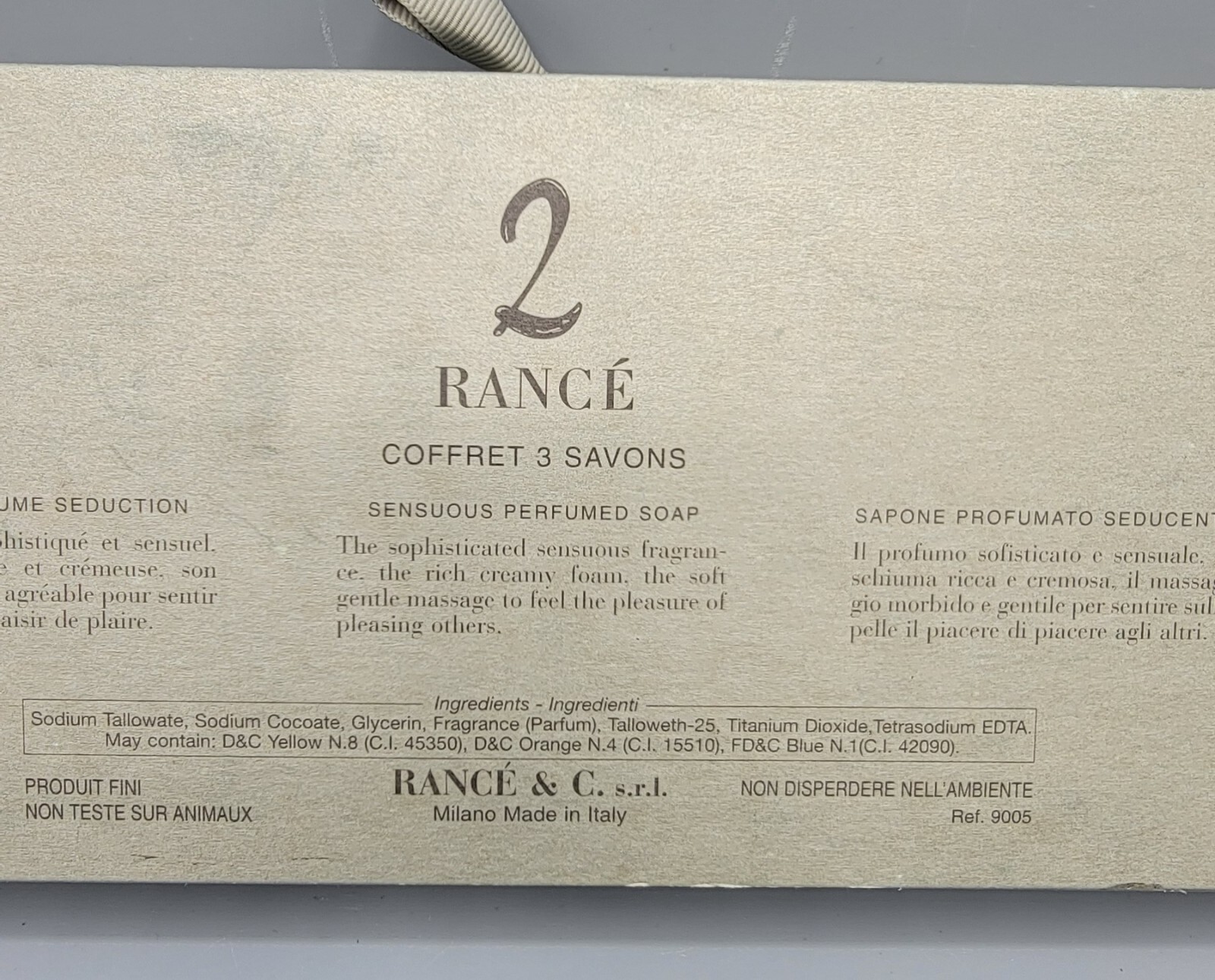 Rance Seduction Fine Soaps 100g x 3 Luxury Soaps NIB Made in Italy Cruelty Free
