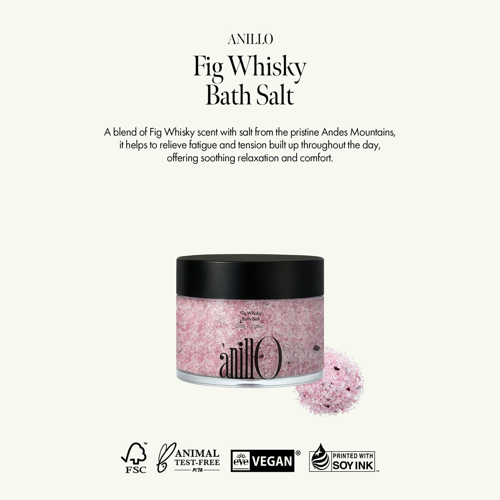 ANILLO Fig Whisky Bath Salt – Aromatherapy Soak with Fig, Argan & Jojoba O