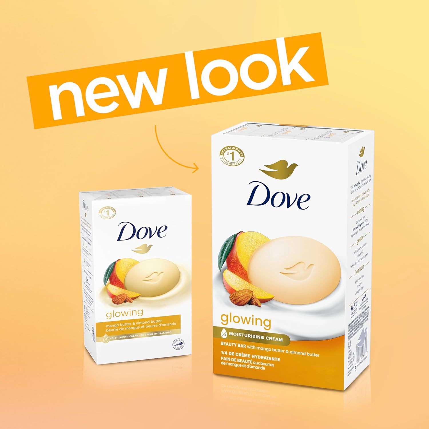 Dove Glowing Beauty Bar Soap 8 Count, Mango & Almond Butters, 3.75 Oz I Moisturi