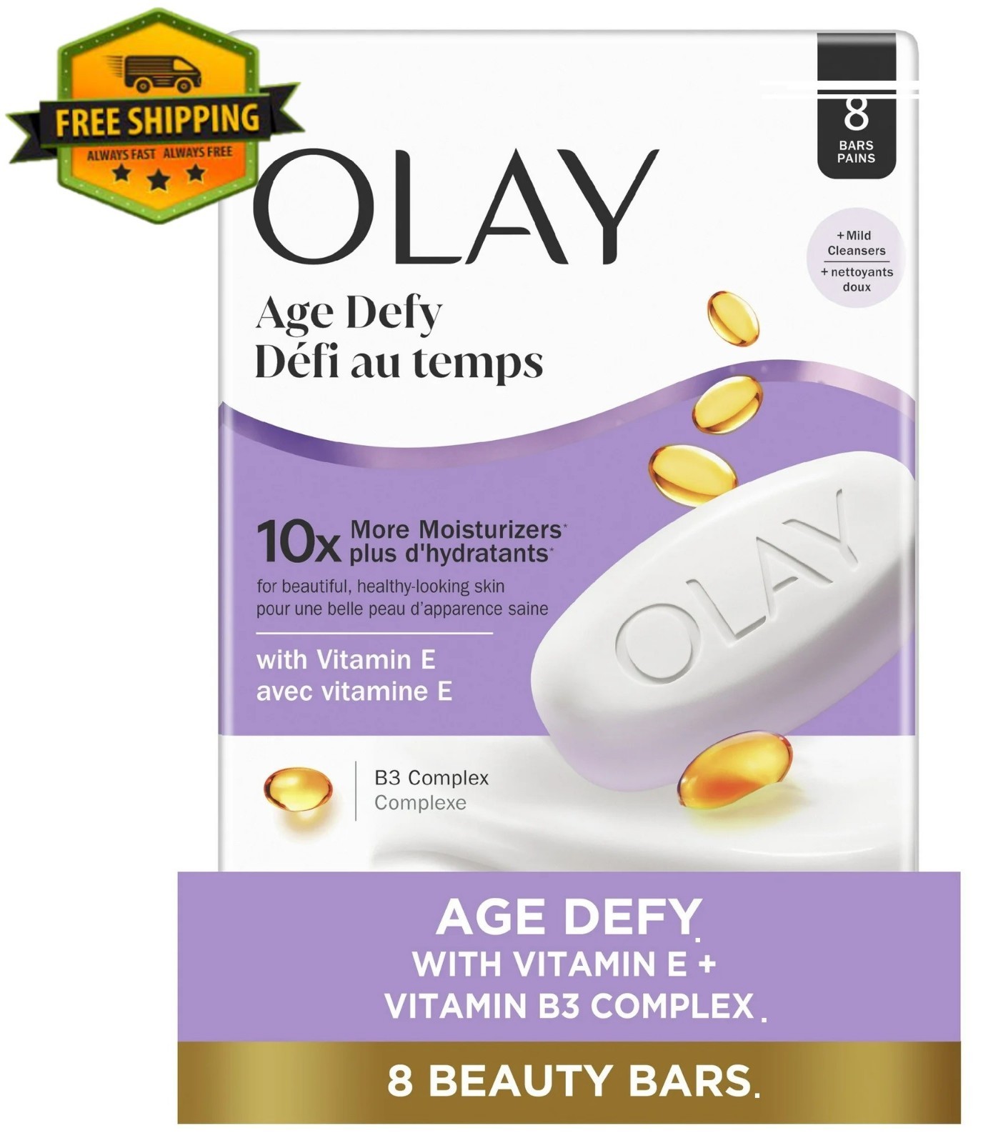 Olay Age-Defying Beauty Bar with Vitamin E & B3 Complex, 3.17 oz, 8 Count